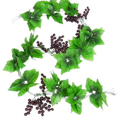 Künstliche Trauben, 5 PCS Künstliche Kunststoff Traube, Künstliche Weinreben mit Trauben, KüNstliche Weintrauben Reben, 15 Sätze Traubenspieße, Weintrauben deko, für Heim Garten Dekoration