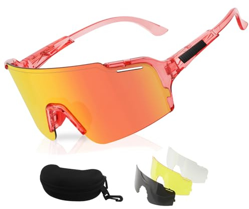 ToopMount Polarisierte Fahrradbrille, Sportsonnenbrille mit 4 Wechselgläsern, beschlagfreie Brille mit TR90-Vollrandrahmen für Damen und Herren zum Wandern, Angeln, Baseball und Golfen