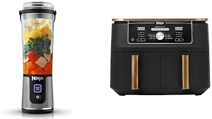 Ninja Blast Blender portable, 530 ml, mini blender sans fil puissant, rechargeable, BC151EUBK + Ninja Foodi MAX Dual Zone Air Fryer, 2 Tiroirs, 9,5L, 6-en-1, Exclusivité Amazon AF400EUCP