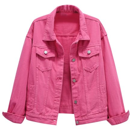 Veste basique en coton denim pour femme avec poches Veste en jean Blazer long Couleur unie Veste décontractée Coupe-vent Élégant blazer d'affaires Veste en jean basique boutonnée à manches longues