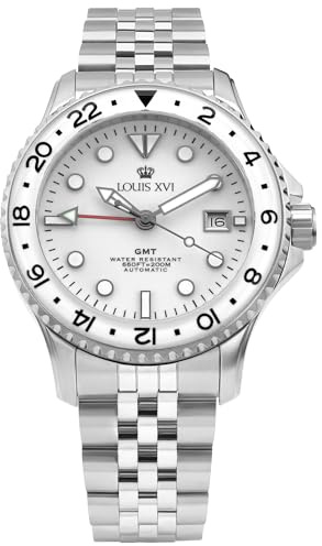 LOUIS XVI Mirabeau GMT 1430 - Ø 41 mm - Herren Uhr - Wasserdicht - Uhr mit Saphirglas - Armband Silber - Zifferblatt Weiss - Automatikuhr