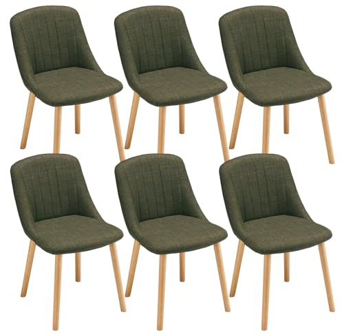Goeurvant 6er Set Esszimmerstühle Holzbeine Polsterstuhl Stühle Esszimmer Küchenstuhl Wohnzimmerstuhl aus Polyester für Esszimmer Küche, Gras-Grün