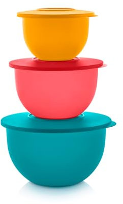 Tupperware Impressions Klassisches Frischhalteset mit 3 Schüsseln, mehrfarbig, spülmaschinenfest und BPA-frei, 3 Behälter + 3 Deckel
