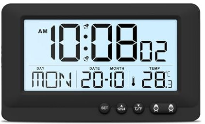 Ankilo Travel Alarm Clock, Alarm Clocks Bedside with Backlight, 12/24H, Calendar, Temperature, Snooze, Battery Operated Small Digital Clock for Bedroom, Office, Desk