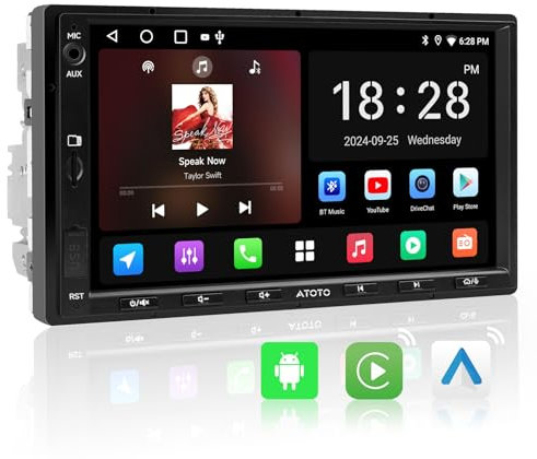ATOTOZONE A5L Autoradio 2 Din Android, 7 Stereo auto bluetooth con schermo, 2G+32G, CarPlay Android Auto Wireless, Tethering via WiFi/BT/USB, MirrorLink, 24B-EQ DSP, FM/RDS/GPS/SWC,Chat AI