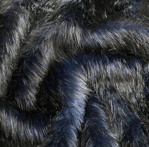 TOLKO 50cm LANGHAAR Kunstfell | kuschelig weiches Fellimitat mit 4cm Florhöhe | Teddy Plüschstoff Webpelz | zum Nähen, Dekorieren und Basteln | Meterware am Stück (Schwarz Blau)