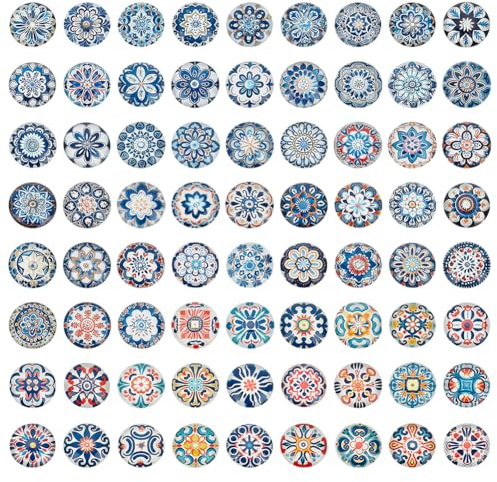 arricraft 72 Stück Glas Cabochons Mit Mosaik Aufdruck 25mm (1 Zoll) Flache Gewölbte Cabochons Mosaikfliesen Halbrunde Gewölbte Cabochons Für Fotoanhänger Weihnachtsketten Schmuckherstellung