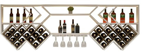 Weinregal Wand Metall Flaschenregal Schmal mit Licht Wine Rack Bar Regal Wand Weinschrank Hausbar Barschrank mit Weinglashalter Getränke Regal Vitrine Hängend für Esszimmer Bartheke Wohnzimmer(Wit,70.