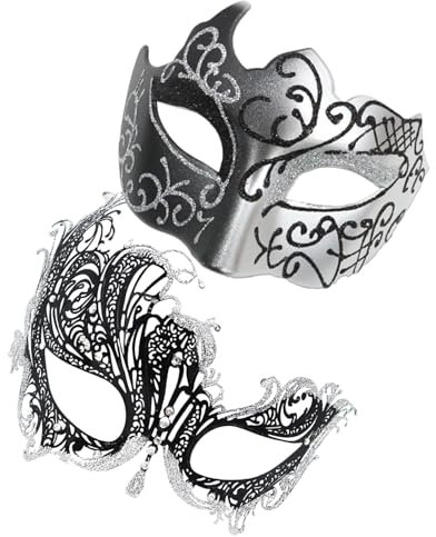 Salyeeluly Maskenset für Paare, Karnevalsmaske | 2X Retro Gesichtsbedeckung,Glitzerndes Maskerade-Masken-Set, Cosplay-Zubehör für Halloween-Karneval