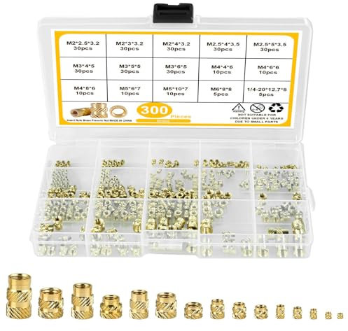 Youery 300 Stk Gewindeeinsatz, M2 M2.5 M3 M4 M5 M6 Einpressmutter Messing Gewindebuchsen Innengewinde Rändelmuttern mit Kunststoff-Box für Kunststoffteile Durch Einschmelzen in 3D Druckteile