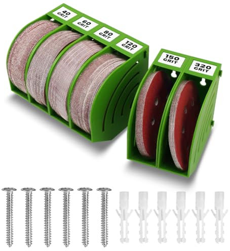 gostle Boîtes de Rangement pour Disques Abrasifs 150 mm – Lot de 6, Rangement Mural en ABS Vert, Compatible Disques PSA et Auto-Agrippants, Idéal pour Atelier ou Bricoleurs