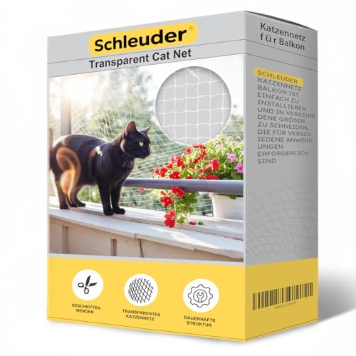 Schleuder Kattnät för balkong, fågelnät fågelskyddsnät 5 x 5 m, duvnät balkong, nylon multifilamentgarn, stark lastkapacitet, dammnät transparent