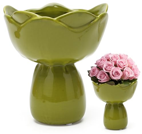 LUPATDY Kleine Keramikvase Grün, Moderne Tischvase für Pampasgras & Blumen, Ästhetische Dekovase im Bauernhaus Stil für Wohnzimmer, Esstisch, Büro - Home Decor (13.5 cm)