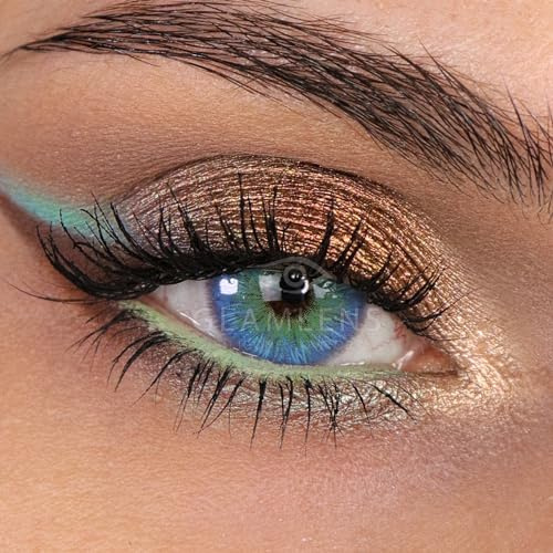 GLAMLENS Farbige Kontaktlinsen mit Stärke (-3.50 Dioptrien) Blau farbig 'Malaga Blue' Blaue Monatslinsen weiche Linsen soft Hydrogel Farblinsen + Linsenbehälter natürliche Serie Farben (2 Stück)