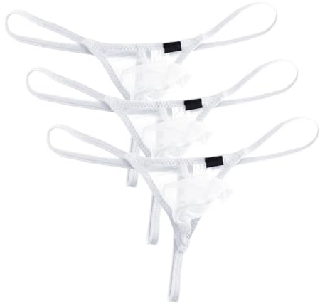 Faringoto Herren Mesh Durchsichtiger Tanga G-String Bikini Unterwäsche mit Tasche Atmungsaktive Niedrige Taille Unterhose für Männer, 3white, Large