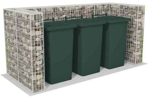 Wheelie Bin Gabion Triple, Verzinkter Stahl für 3 X 240 L -Behälter, 250x100x120 cm mit Oberen und Unteren Abdeckungen, Maschengitter, Vier Mm Drahtdurchmesser, 1400 kg/m³