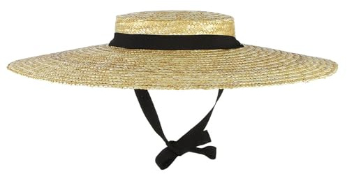 Wedhapy Sombrero de Paja de ala Ancha para Mujer Sombrero canotier de Paja para Mujer de Tejido Transpirable para Playa de Verano protección UV con Correa para la Barbilla y Forro Estilo