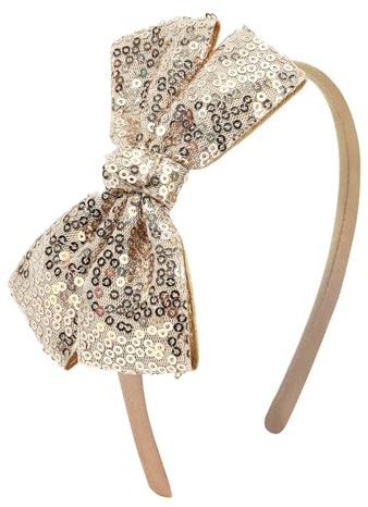 NCMAMA Sequin Gold Bow Headband for Girls Sparkly Glitter Hair Bows Hair Accessories for Toddler Kids Women on Christmas Halloween Birthday Parties