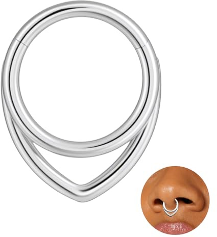 XSDSLS Anillos para tabique nasal de acero inoxidable de 16 g, para cartílago, aro Daith, piercing para hélix, labio, 8 mm (Plata)