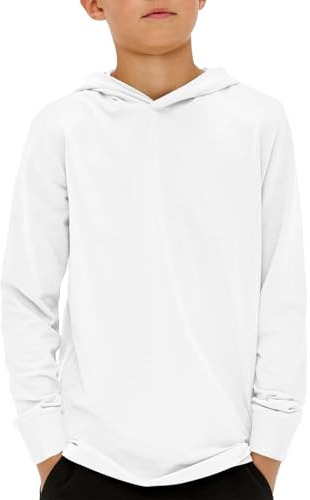 Haloumoning Felpa con cappuccio a maniche lunghe, tinta unita, per bambini, vestibilità normale, basic con cappuccio, 5-14 anni