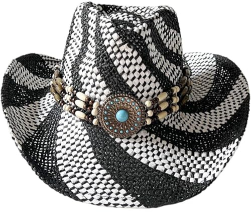 HiyyFloy Cowboyhut Aus Stroh Für Herren Und Damen, Cowgirlhut Aus Stroh, Sommer-Western-cowboyhüte Breiter Krempe Für Cowgirls Und Cowboys