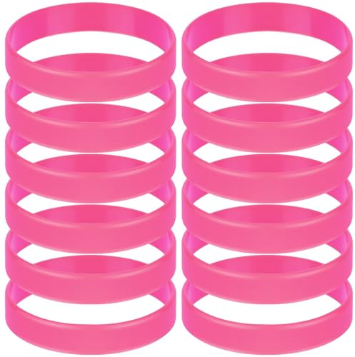 MATEPLUS Rubber Bracelets 12 Count, Silicone Sport Elastic Wrist Band Stretch Colored Wristbands For Event-Pink
