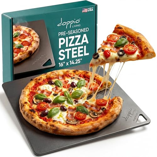 Doppio Living Pizza Steel for Oven (16 x 14.25) | Pre-Seasoned Baking Steel for Bread, Pizza, Sourdough & More | Premium Quality Crust at Home | Use in Oven, Grill, BBQ | Made in The USA