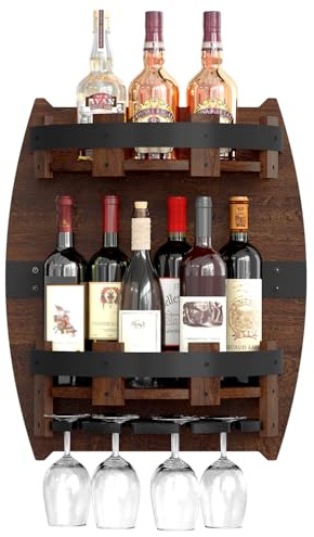 YAGEANNL Whiskey Display Shelf,Whiskey Shelf Wall Mounted,Rustic Bourbon Shelf,Space-Saving Whiskey Barrel Decor for Vintage Wine Bar and Home Decor