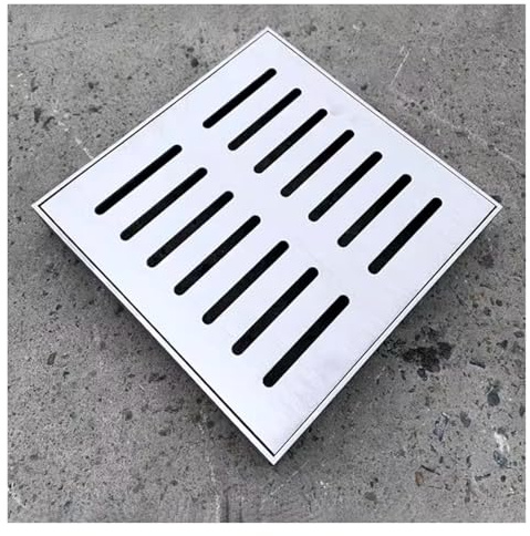Square Stainless Steel Drain Grate Cover (15x50x2cm) - Outdoor Rainwater Drainage Lid with Metal Base for Efficient Water Management and Long-lasting Performance