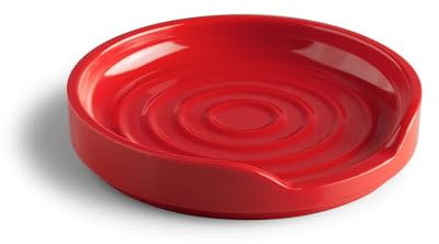 Zeal Circular Spoon Rest, Melamine Spoon Holder for Kitchen Worktops, Utensil Rest & Tea Bag Tidy Dish, 12cm (Red)