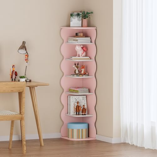 [en.casa] Scaffale Angolare per Cameretta Libreria con 5 Ripiani Scomparti Aperti Portaoggetti per Scarpe Libri Giocattoli a Misure di Bimbi 108 x 27 x 27 cm - Rosa/Bianco