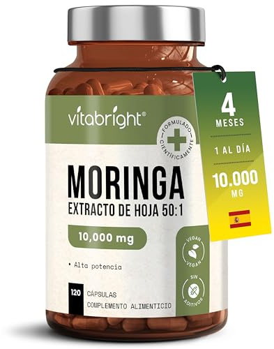 Gélules de Moringa Pur | Haute Concentration 10 000 mg | 4 Mois – 1 par Jour | Sans Additifs | Gélules de Super-Aliment Végétalien | Extrait Pur de Feuille de Moringa | VitaBright
