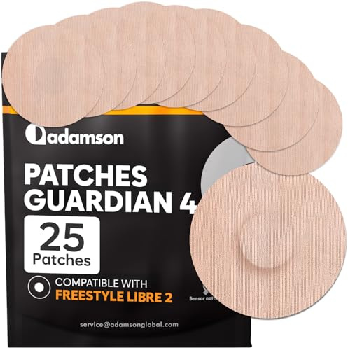 Adamson 25x Cerotti per Sensore Guardian 4 & Libre 2 - Cerotti Freestyle Libre 2 Impermeabile - Protezione Lunga Durata, Facile applicare e rimuovere - Sport, Nuoto, Uso Quotidiano - Beige - GEN2