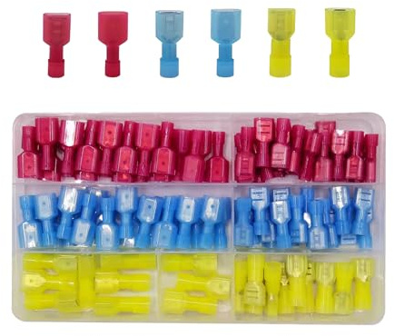100 Stück Elektrische Steckverbinder Set, Kabelschuhe Flachstecker, Kabelschuhe Isoliert, Männliche und Weibliche Flachstecker, Quetschverbinder Kfz, für Auto und Industrieanwendungen