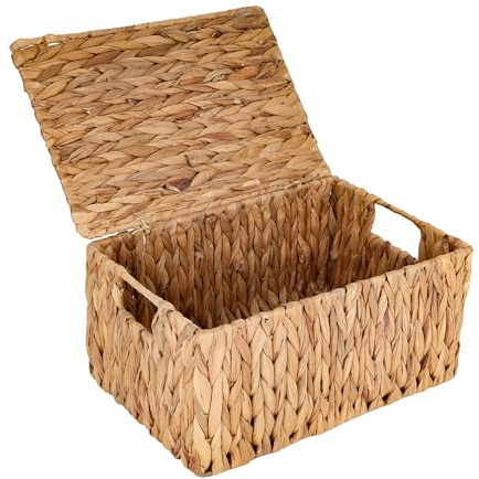 Aramanara Large Rectangle Wicker Hamper Storage Basket with Lid for Shelves