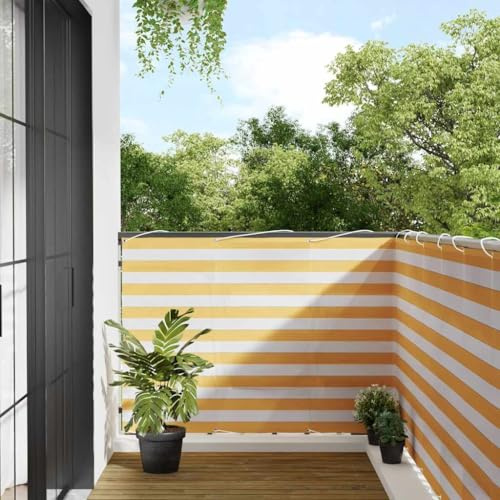Generico Paravento per Balcone Striscia Gialla e Bianca 120x700 cm,Giallo e Bianco,2.1kg,42002045