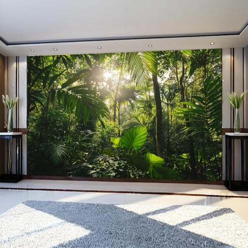 Fotomural Hojas de palma del bosque 300 x 210 cm Verde Papel Pintado Fotográfico Tejido No Tejido para Sala, Dormitorio u Oficina