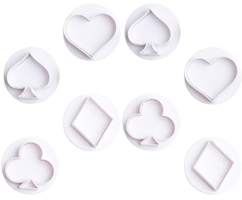 DONFAMDS Playing Cards Cookie Cutters Set 8pcs, Plastic Spring-loaded Biscuit Embossing Mold, Cookie Stamps for Baking Dough and Decorating, for Home and Holiday Use