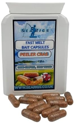 searigs Peeler Crab Fast Melt Bait Capsules, Natural Ingredients with Amino Attractors, for Bass, Cod and Conger Eel, 50 Pack