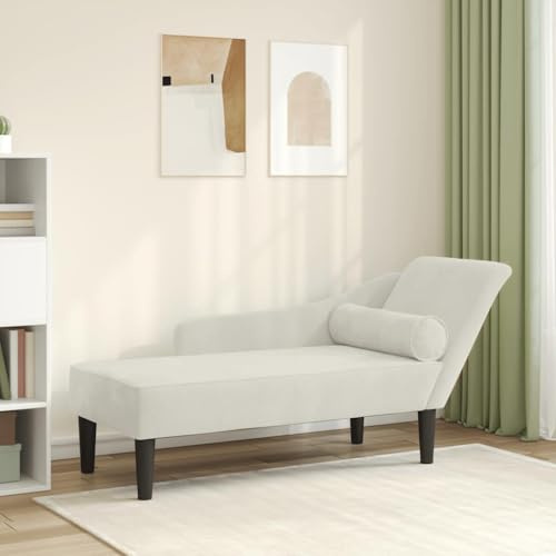 Ziaphsol Chaiselong med kudde, kräm, sammet, avslappningsstol, recamiere, solstol, ottoman, stoppningsstol för vardagsrum, sovrum, läshörna, 141 x 55,5 x 66,5 cm, komfort