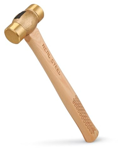 REAL STEEL Drop Forged Solid Brass Non-Sparking Hammer 20 Oz, Hickory Wood Handle 0421
