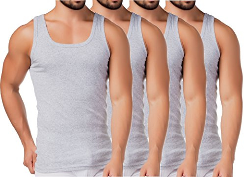 BestSale247 - Canottiera intima classica da uomo, a coste sottili, 100% cotone, confezione da 2 o 4 pezzi, colore: Bianco/Nero/Grigio melange Grigio mélange X-Large