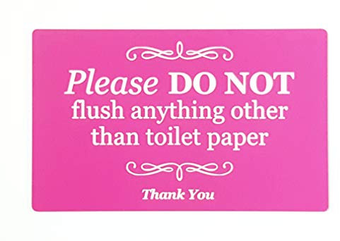Elegante cartel autoadhesivo rosa, placa para inodoro, baño, W.C, tanque séptico – Por favor, no enjuague nada más que papel higiénico.