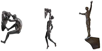Haute Collage Bronze Kletterer Set von 3 Figuren Wand Klettern Trio Männer x3 Skulpturen Poly Resin Statue Große Ornamente Wandkunst