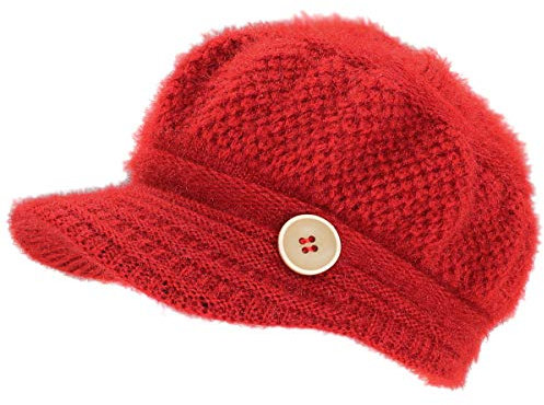 dy_mode Schirmmütze Damen Strickmütze mit Innenfutter und Deko-Knopf - A316 (A316-Rot)