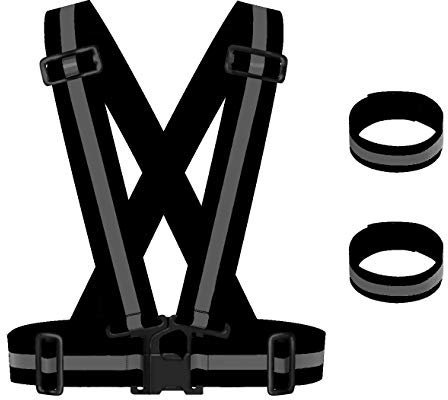 Maotrade 1 st löparväst remmar justerbar barn hög synlighet väst bälte elasticitet reflekterande väst och 2 st reflekterande armband för barn, kvinnor, män, vuxna, promenader, cykling