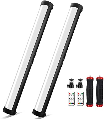 2 Pack RGB Led Video Light Stick Wand, Obeamiu 2600-9600K Photography Lighting, 5000mAh Rechargeable Battery, 21 Lights Effect for Video Conference Shooting YouTube Studio, Live Game Streaming, Vlogg
