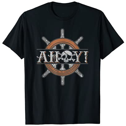 Schiff Boot Steuerrad Piraten-Totenkopf Ahoi T-Shirt