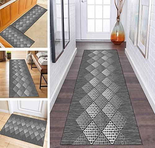 ZDYHMrj Teppich Läufer Flur Küchenteppich rutschfest Grau Meterware Waschbar Lang Korridor TeppichLäufer für Flur Schlafzimmer Wohnzimmer, Breite 50cm/ 60cm/ 70cm/ 80cm/ 90cm/ 100cm/ 110cm
