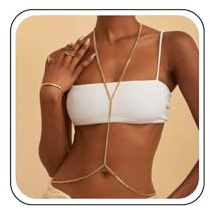 Inateannal Chaîne de corps en or pour femmes lien cubain chaîne de corps soutien-gorge Sexy Bikini ventre corps harnais corps collier bijoux pour boîte de nuit fête